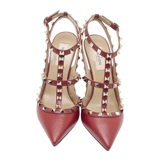 Valentino Garavani NIB Rockstud Red Leather Ankle Strap Caged Heels Pumps 39 - Picture 3 of 9